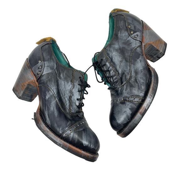 Pskaufman Crosswalk Oxford Ankle Boots Hand Paint Metallic Cap Toe Size 7 - Picture 1 of 10